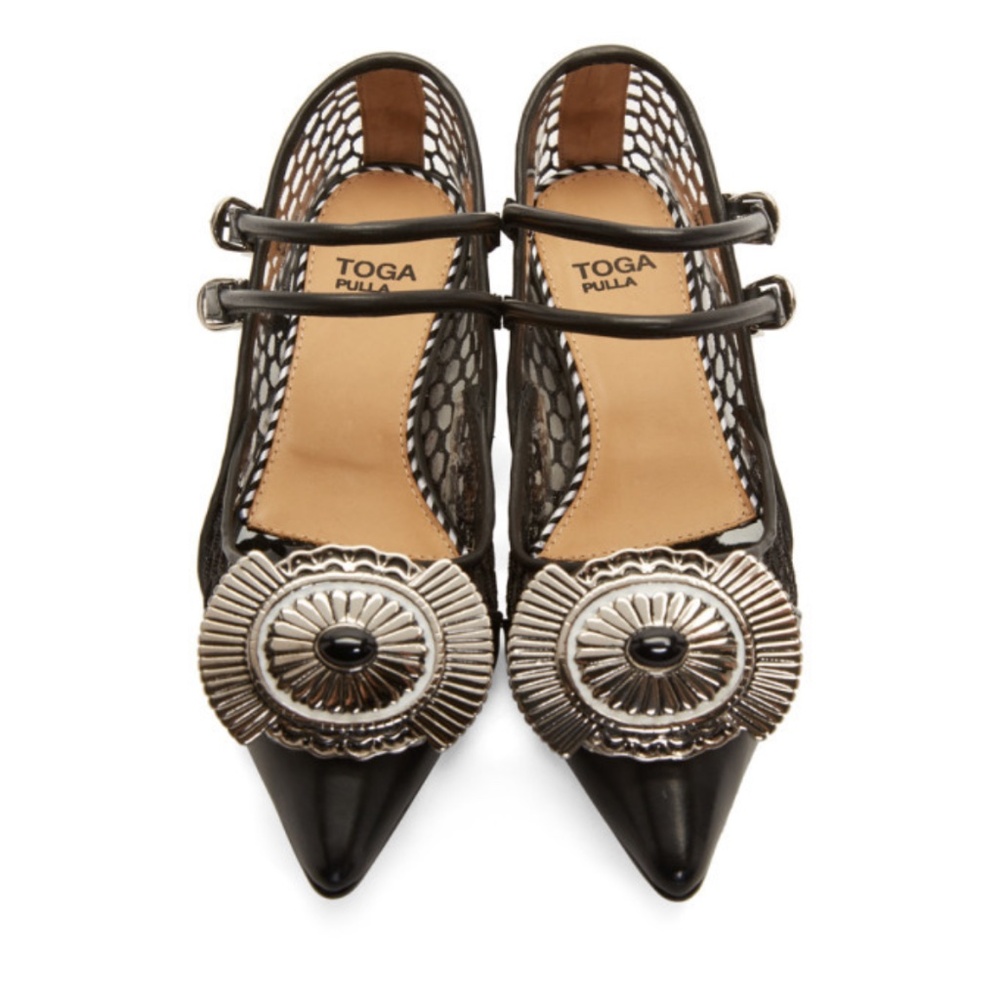 Toga Pulla Black Mesh Ballerina Flats | 37